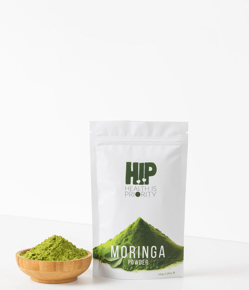 HIP Moringa Powder 150g — pure Moringa oleifera, lab tested, no additives, Rs.330, 30 servings
